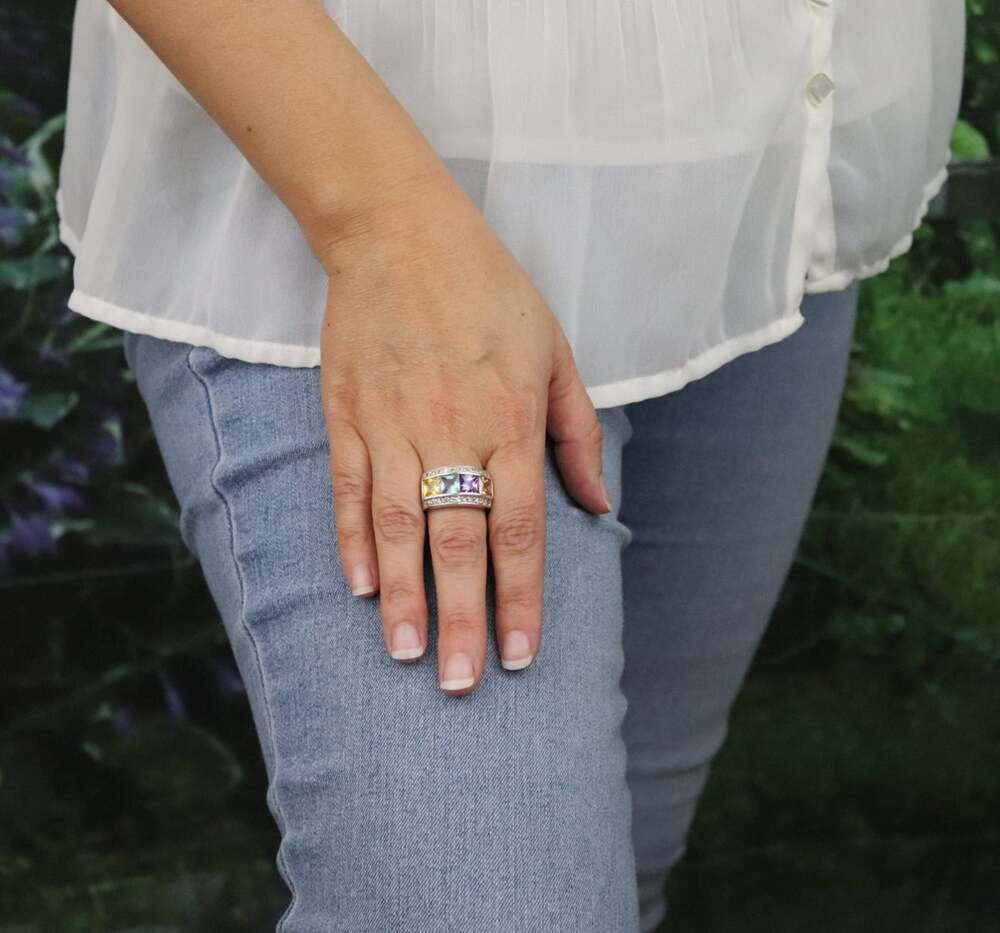 Sterling Silver Multi Color Cubic Zirconia CZ Band Ring Size 7 1/4 - Picture 2 of 7